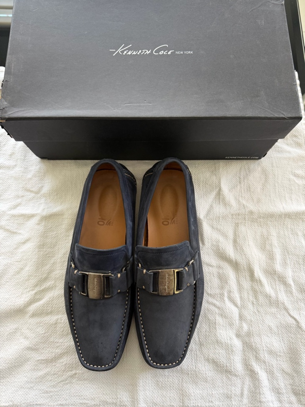 Salvatore Ferragamo Navy Suede Bit Loafers